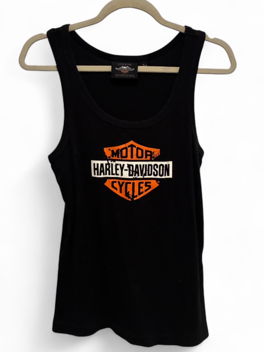 Harley-Davidson Black Ribbed Tank with Orange Biker Logo